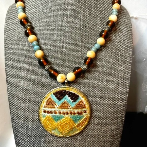 Native American Beaded Pendant and Necklace - Picture 1 of 4